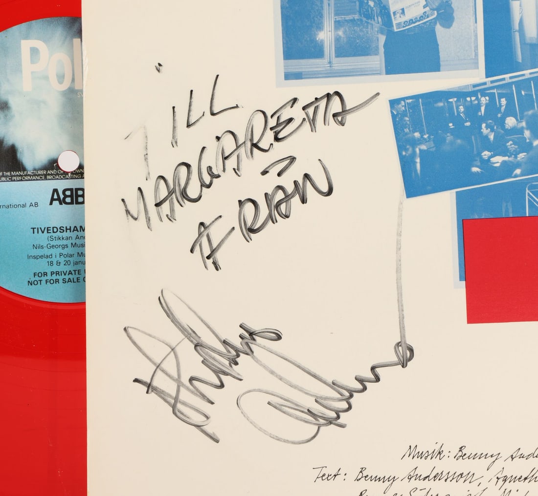 ABBA - Stig Anderson-Autographed ''Hovas Vittne'' Red Vinyl Maxi-Single: ABBA - Stig Anderson-Autographed ''Hovas Vittne'' Red Vinyl Maxi-Single A scarce 12-inch vinyl copy of the ABBA song "Hovas Vittne", autographed by ABBA manager Stig "Stikkan" Anderson. Recorded in 19