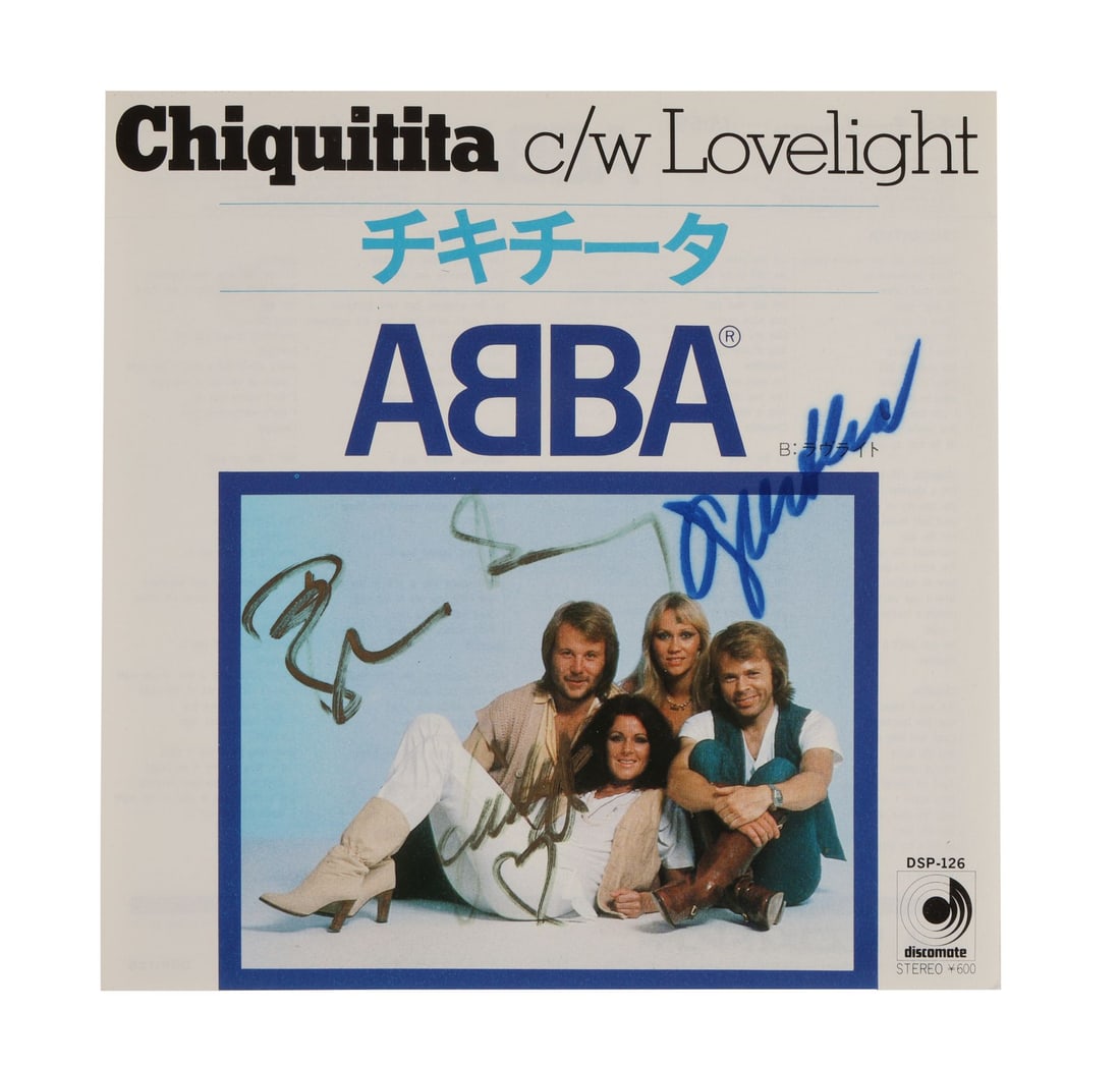 ABBA - Anni-Frid Lyngstad, Benny Andersson, Bjorn Ulvaeus and Agnetha Faltskog-Autographed Japanese: ABBA - Anni-Frid Lyngstad, Benny Andersson, Bjorn Ulvaeus and Agnetha Faltskog-Autographed Japanese Arrival Cassette and a Fully Autographed Picture Insert A Japanese cassette and a picture insert fly