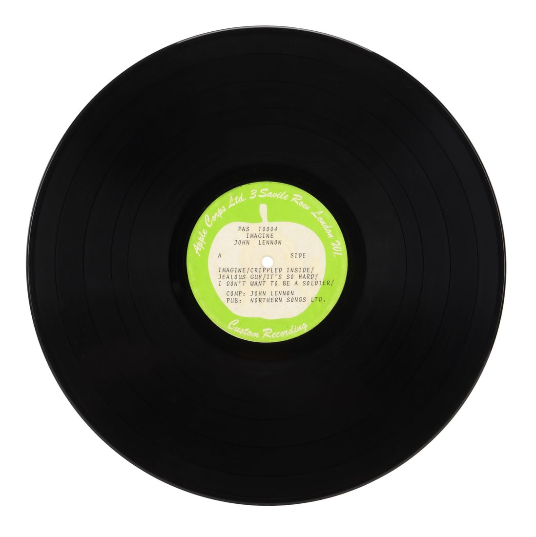 JOHN LENNON - Two Apple Corps Test Pressings of Imagine, 1971: JOHN LENNON - Two Apple Corps Test Pressings of Imagine, 1971 Two Apple Corps Ltd. test pressings of John Lennon's 1971 album Imagine, on two single-sided 12-inch white label vinyl discs. Released in 