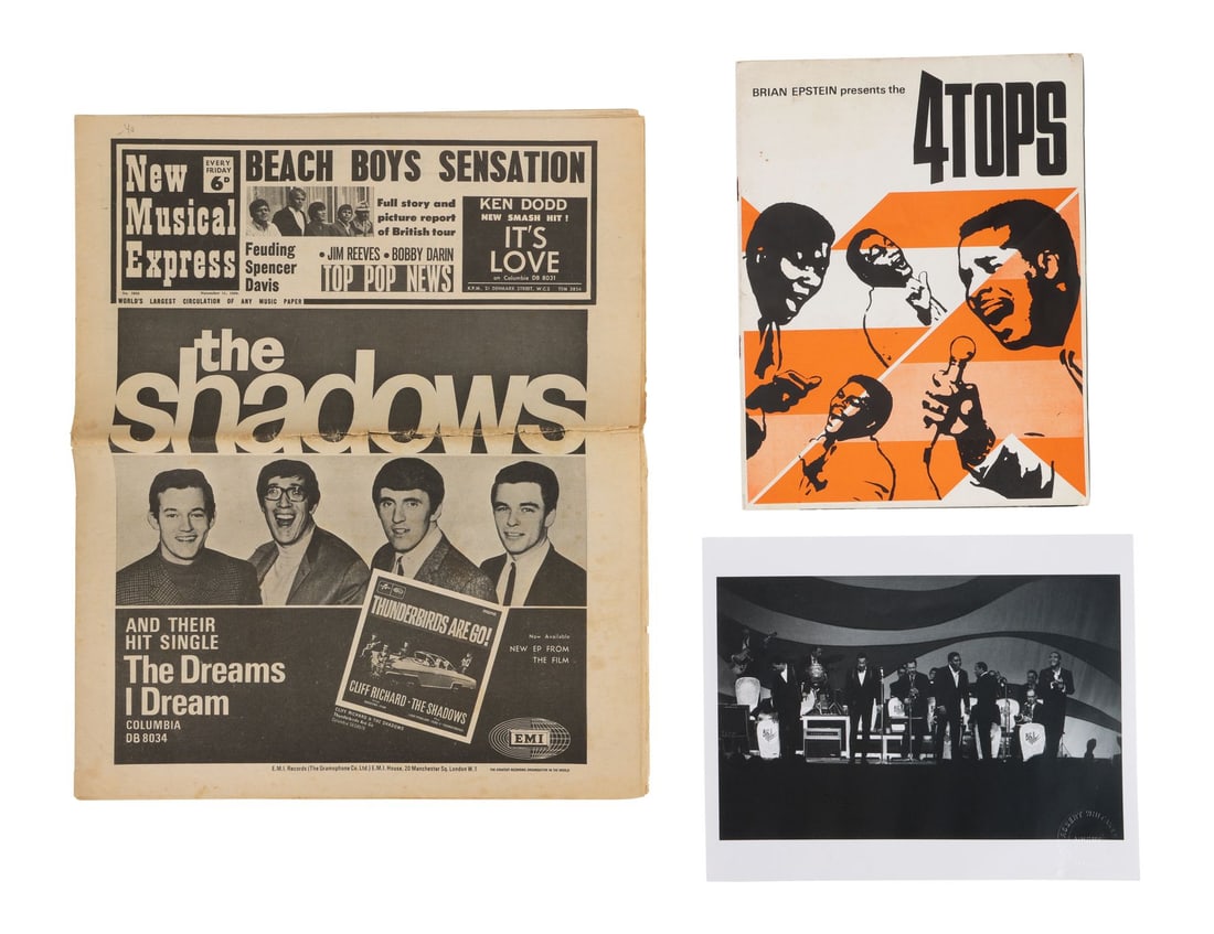 BEATLES, THE - Framed Paul McCartney Hand-Drawn Stage Designs, with Four Tops Programme, Newspaper (1 of 4)