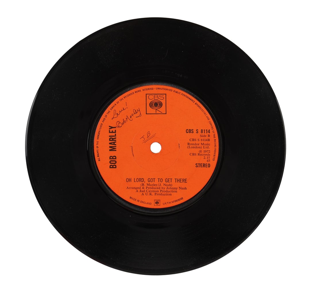 BOB MARLEY - Bob Marley-Autographed "Reggae on Broadway"/ "Oh Lord, Got to Get There" Single Vinyl, (1 of 4)
