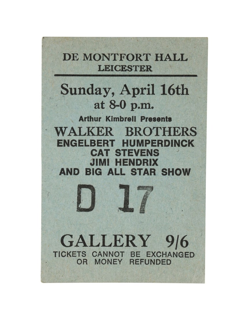 JIMI HENDRIX EXPERIENCE, THE - Concert Handbill and Ticket Stub, 1967 (1 of 4)