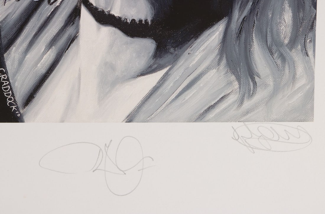 LED ZEPPELIN - Robert Plant and Jody Craddock-Autographed Limited Edition Portrait Print, 2011: LED ZEPPELIN - Robert Plant and Jody Craddock-Autographed Limited Edition Portrait Print, 2011 A limited edition print of a portrait depicting Robert Plant of Led Zeppelin, created in 2011 by artist a
