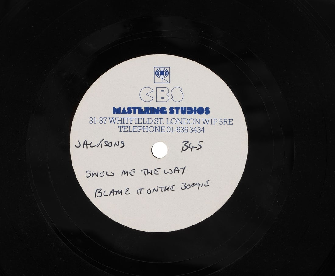 JACKSONS, THE - "Can You Feel It"/"Shake Your Body"/"Show Me The Way"/"Blame It On The Boogie": JACKSONS, THE - "Can You Feel It"/"Shake Your Body"/"Show Me The Way"/"Blame It On The Boogie" Acetate, CBS Mastering Studios London, 1978 A 10-inch acetate of The Jacksons, produced at CBS Mastering 