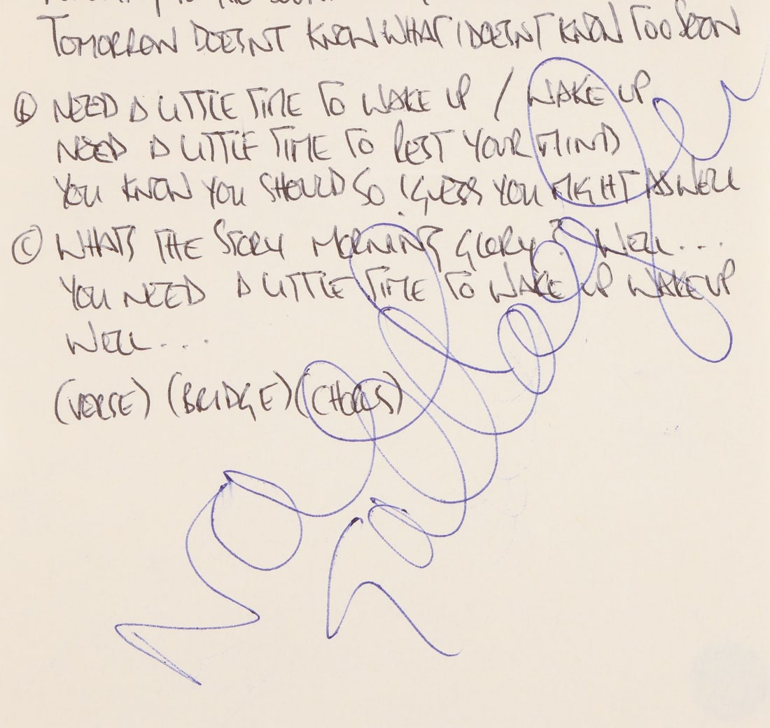 OASIS - Noel Gallagher-Autographed Handwritten "Morning Glory" Lyrics (1 of 1)