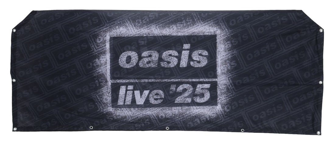 OASIS - "Live '25" Banner: OASIS - "Live '25" Banner A banner from Oasis’ "Live ’25" reunion tour. The tour marked the band’s first live appearance since their acrimonious split in August 2009. The banner is made of a nav