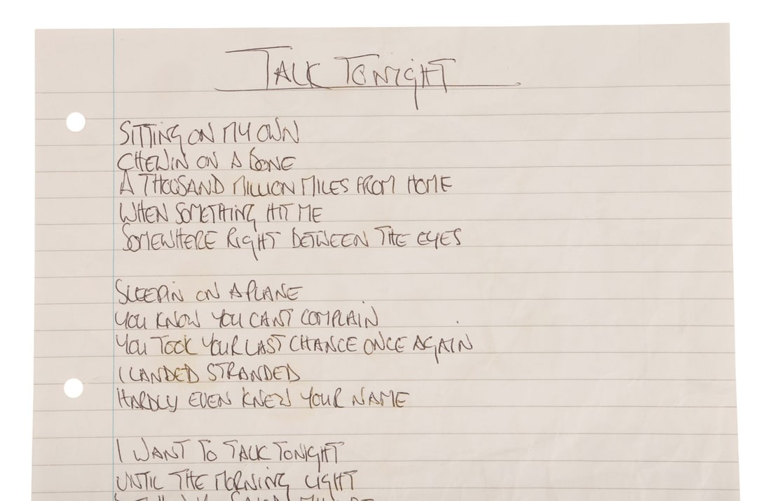 OASIS - Noel Gallagher Handwritten ''Talk Tonight'' Lyrics (1 of 3)
