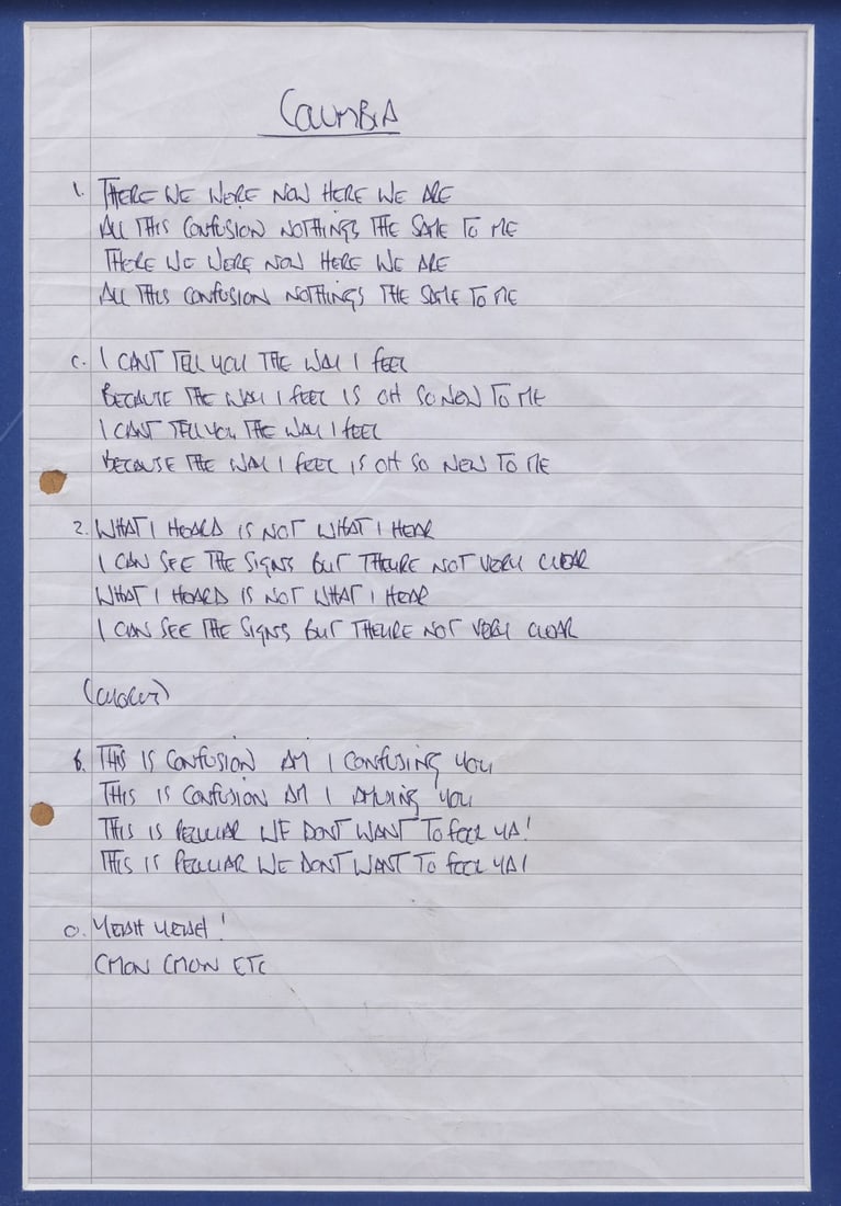 OASIS - Noel Gallagher Handwritten "Columbia" Lyrics (1 of 1)