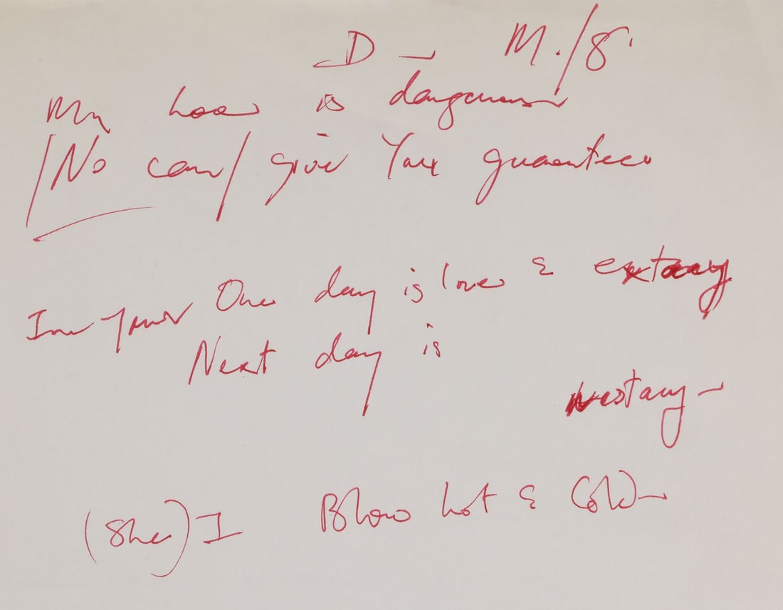 FREDDIE MERCURY - The Reinhold Mack Collection: Freddie Mercury Handwritten ''My Love Is Dangerous'' (1 of 1)