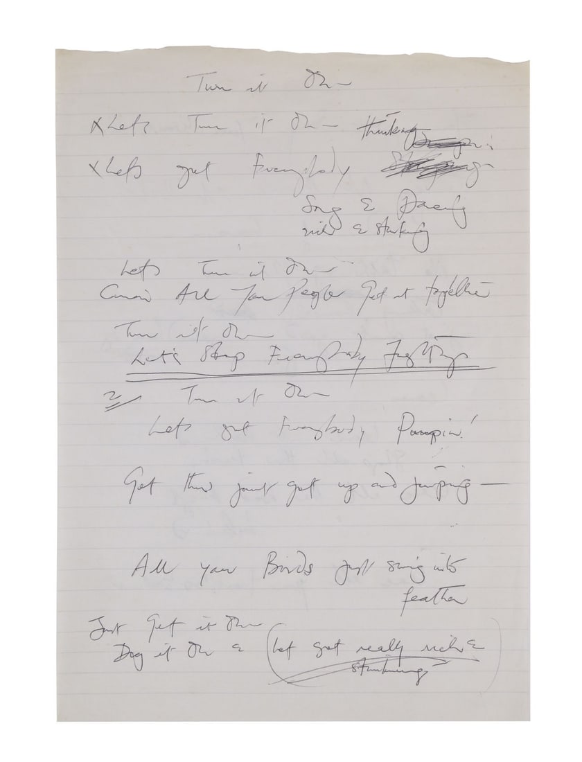 FREDDIE MERCURY - The Reinhold Mack Collection: Freddie Mercury Handwritten "Turn It On" Working (1 of 2)