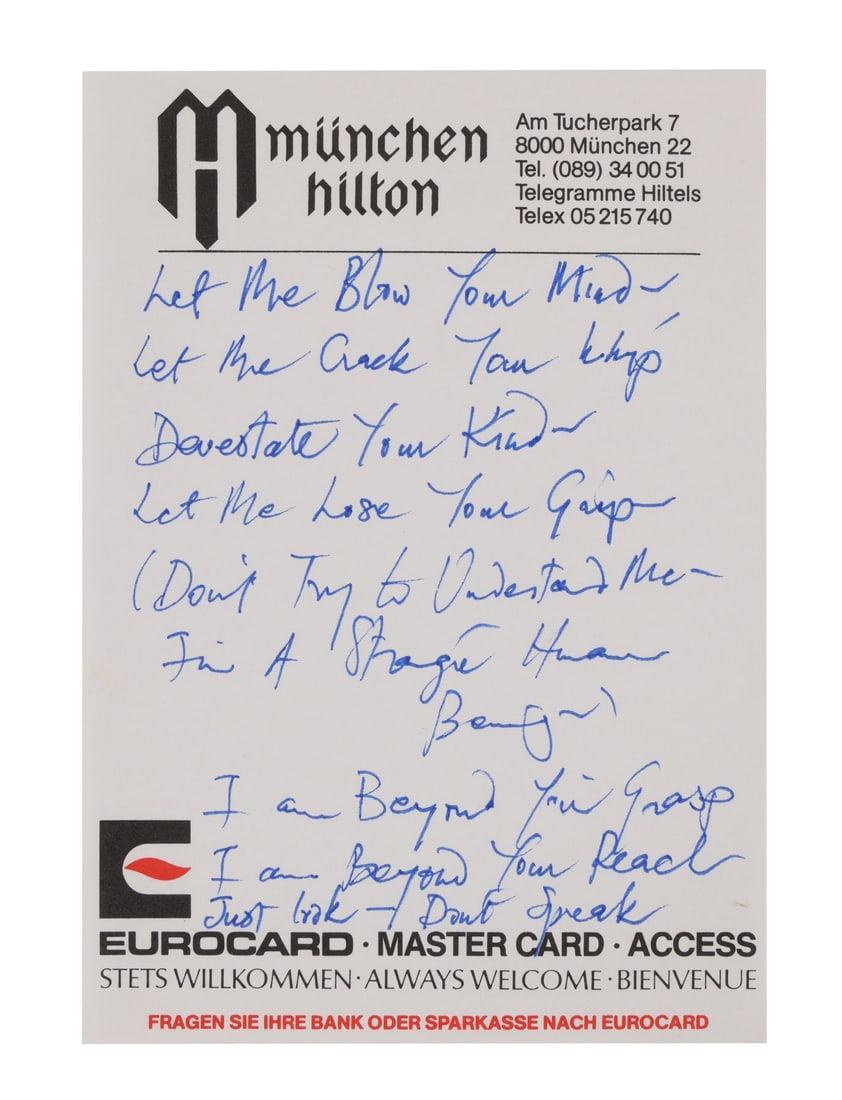 FREDDIE MERCURY - The Reinhold Mack Collection: Freddie Mercury Handwritten ''My Love Is Dangerous'' (1 of 2)