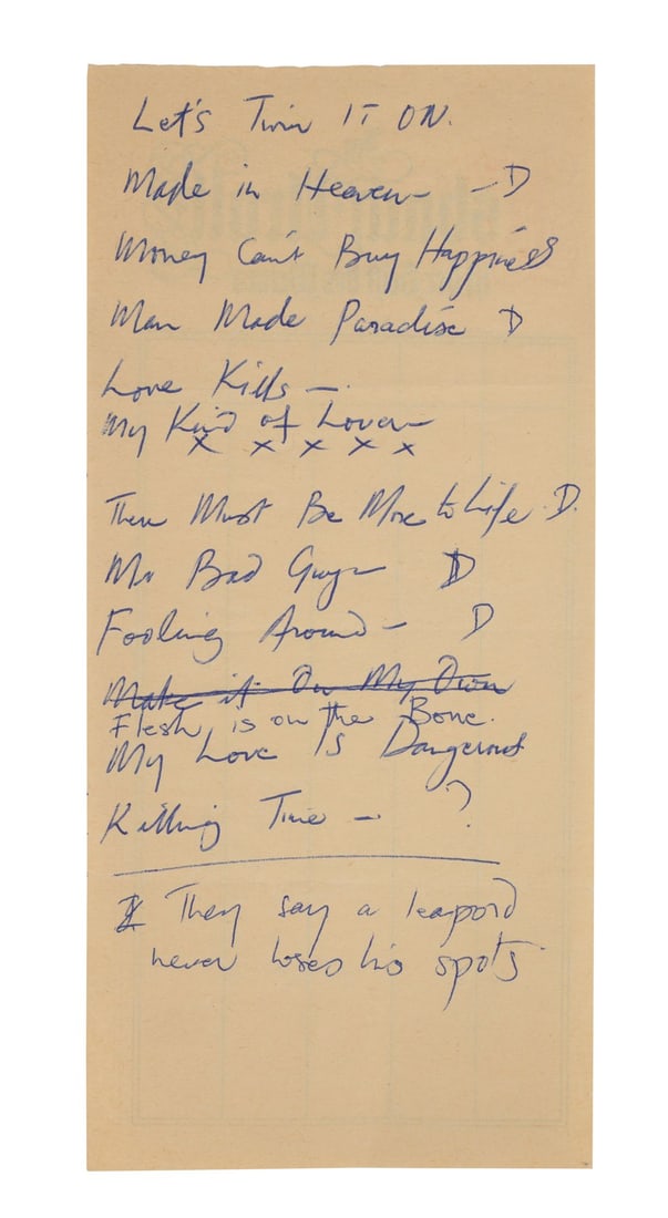 FREDDIE MERCURY - The Reinhold Mack Collection: Freddie Mercury Handwritten Mr. Bad Guy Album (1 of 2)