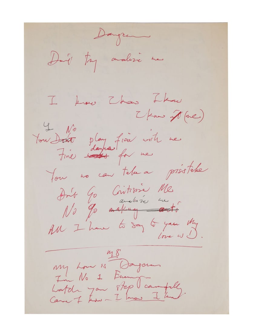 FREDDIE MERCURY - The Reinhold Mack Collection: Freddie Mercury Handwritten "My Love Is Dangerous" (1 of 2)