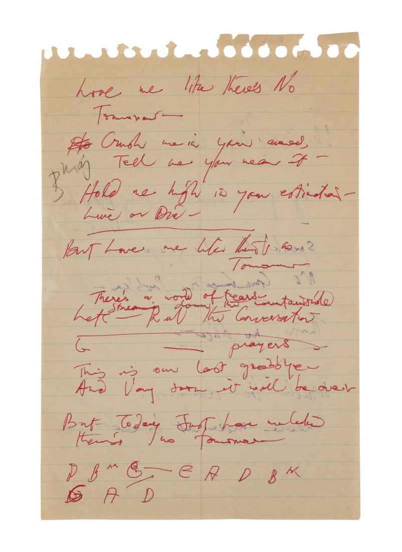 FREDDIE MERCURY - The Reinhold Mack Collection: Freddie Mercury Handwritten ''Love Me Like There's (1 of 2)