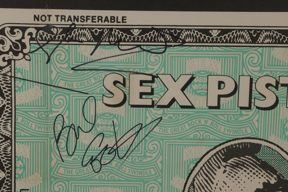 SEX PISTOLS - Framed Steve Jones, Paul Cook and Glen Matlock-Autographed In-Store Promotional (1 of 2)