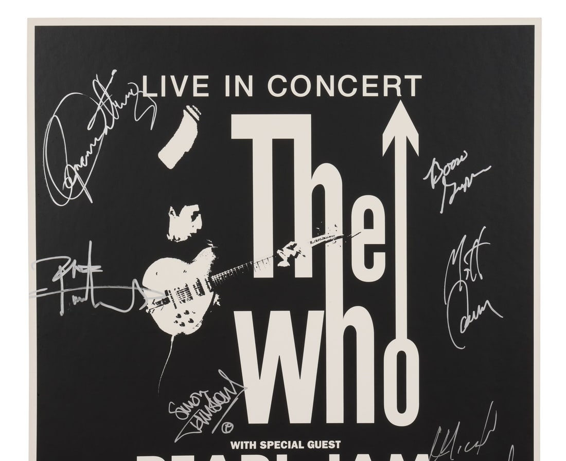 WHO, THE - The Who and Pearl Jam-Autographed House of Blues Poster: WHO, THE - The Who and Pearl Jam-Autographed House of Blues Poster A concert poster autographed by the members of The Who and Pearl Jam. The Who and Pearl Jam performed a one-off gig together on Monda
