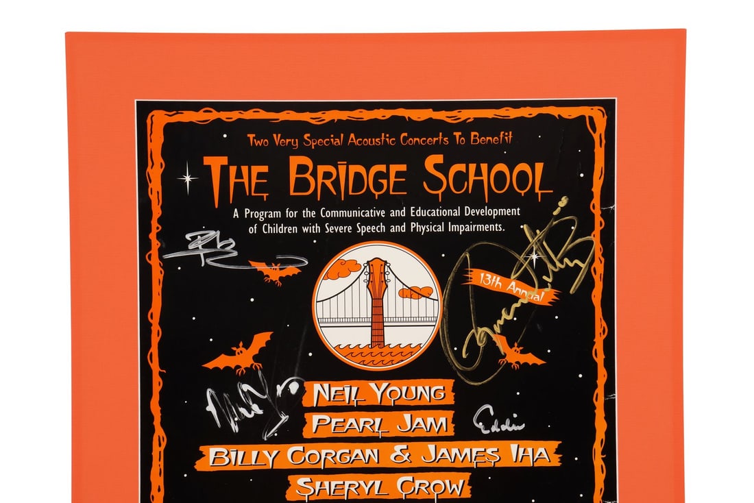 WHO, THE - Roger Daltrey, Pete Townshend, John Entwistle, Sheryl Crow, Neil Young and Eddie: WHO, THE - Roger Daltrey, Pete Townshend, John Entwistle, Sheryl Crow, Neil Young and Eddie Vedder-Autographed The Bridge School Benefit Concert Poster A benefit concert poster autographed by Roger Da