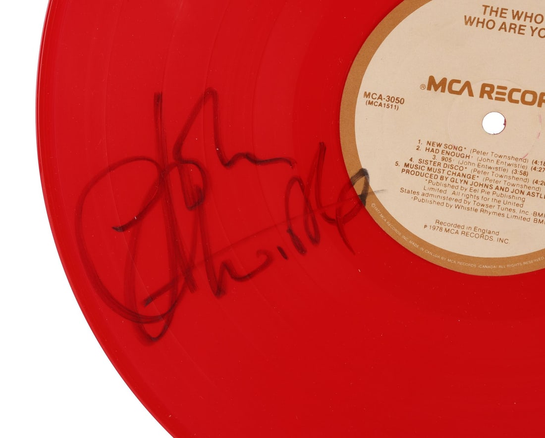WHO, THE - Roger Daltrey, Pete Townshend and John Entwistle-Autographed Who Are You Album Vinyl: WHO, THE - Roger Daltrey, Pete Townshend and John Entwistle-Autographed Who Are You Album Vinyl A vinyl copy of Who Are You, autographed by three members of The Who. The album was the band's eighth st