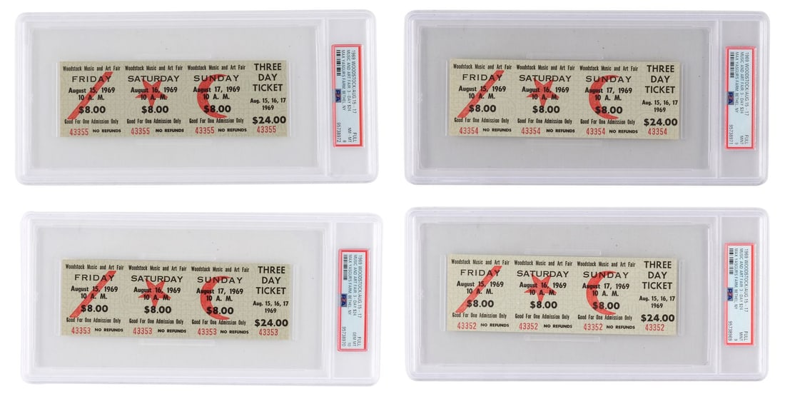 WOODSTOCK MUSIC AND ART FAIR (1969) - Set of Four PSA Graded Original and Unused Numerically (1 of 3)