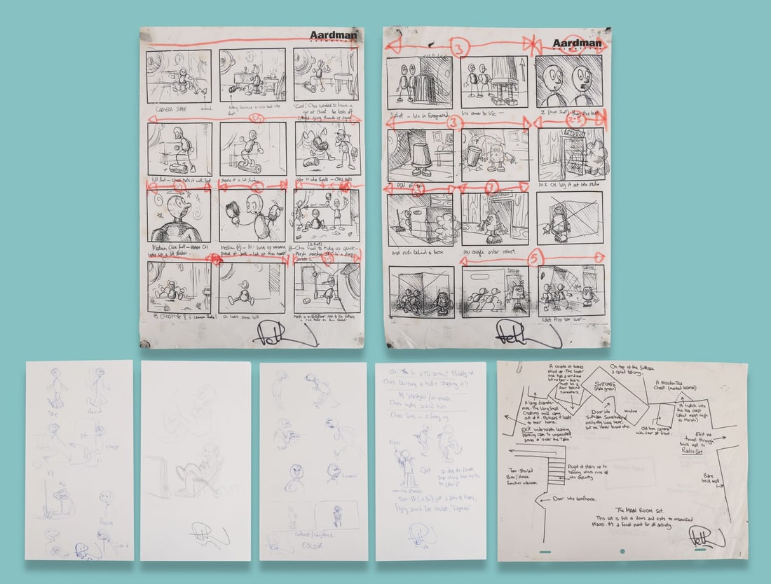 MORPH (2013) - 'Bring Back Morph' Hand-Drawn Sketches by Sir Peter Lord with Production Storyboards: MORPH (2013) - 'Bring Back Morph' Hand-Drawn Sketches by Sir Peter Lord with Production Storyboards and Designs Autographed by Peter Lord Sketches from the Bring Back Morph Kickstarter campaign hand-d