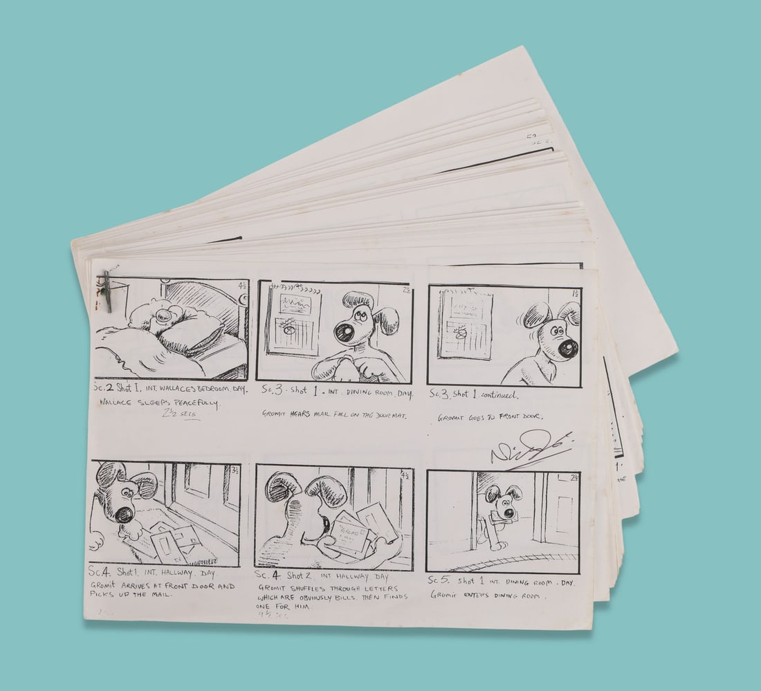 WALLACE & GROMIT: THE WRONG TROUSERS (1993) - Complete Production Copy of Storyboards Signed by Nick (1 of 4)