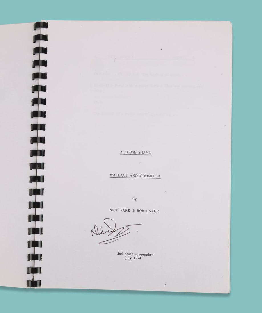WALLACE & GROMIT: A CLOSE SHAVE (1995) - Second Draft Bound Script Signed by Nick Park (1 of 4)