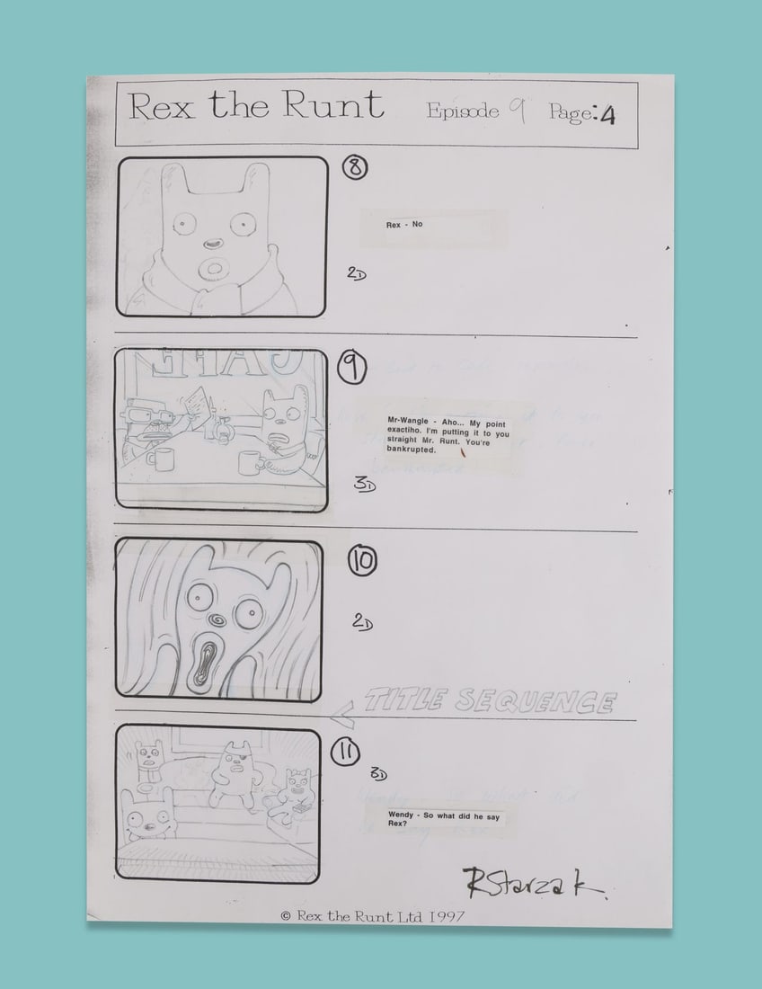 REX THE RUNT (TV SERIES, 1998) - Hand-Drawn Production Storyboard (1 of 4)