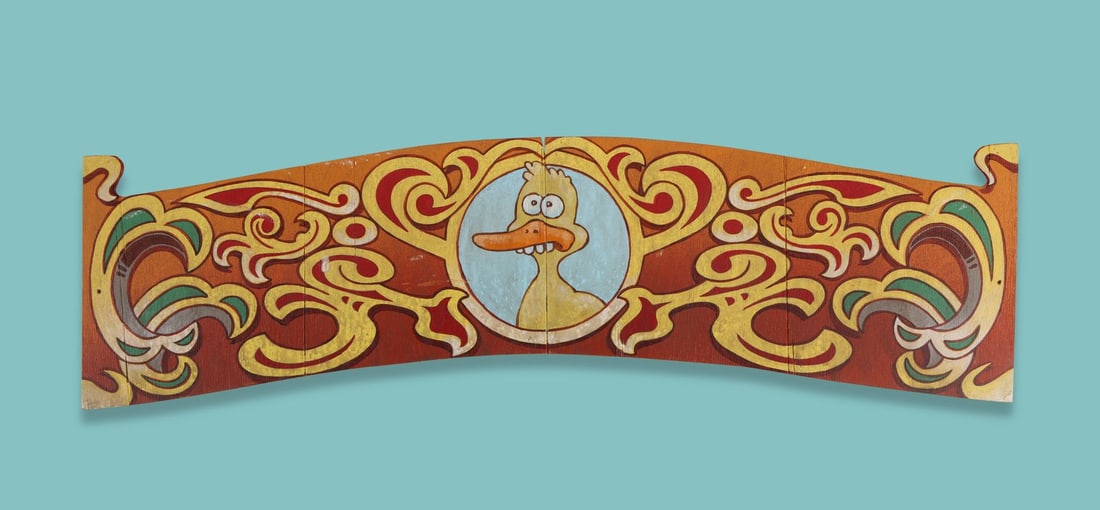 WALLACE & GROMIT: THE CURSE OF THE WERE-RABBIT (2005) - Duck Fairground Ride Side Panels and: WALLACE & GROMIT: THE CURSE OF THE WERE-RABBIT (2005) - Duck Fairground Ride Side Panels and Decorative Finial A set of three side panels and a decorative finial for the duck ride from Nick Park and S