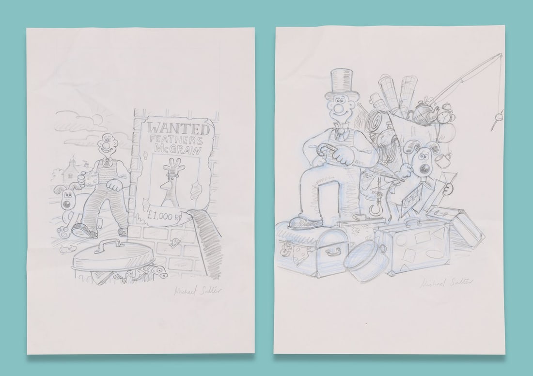 WALLACE & GROMIT COMIC STRIP (2005-2007) - Pair of Hand-Drawn Concept Artworks by Michael Salter (1 of 3)