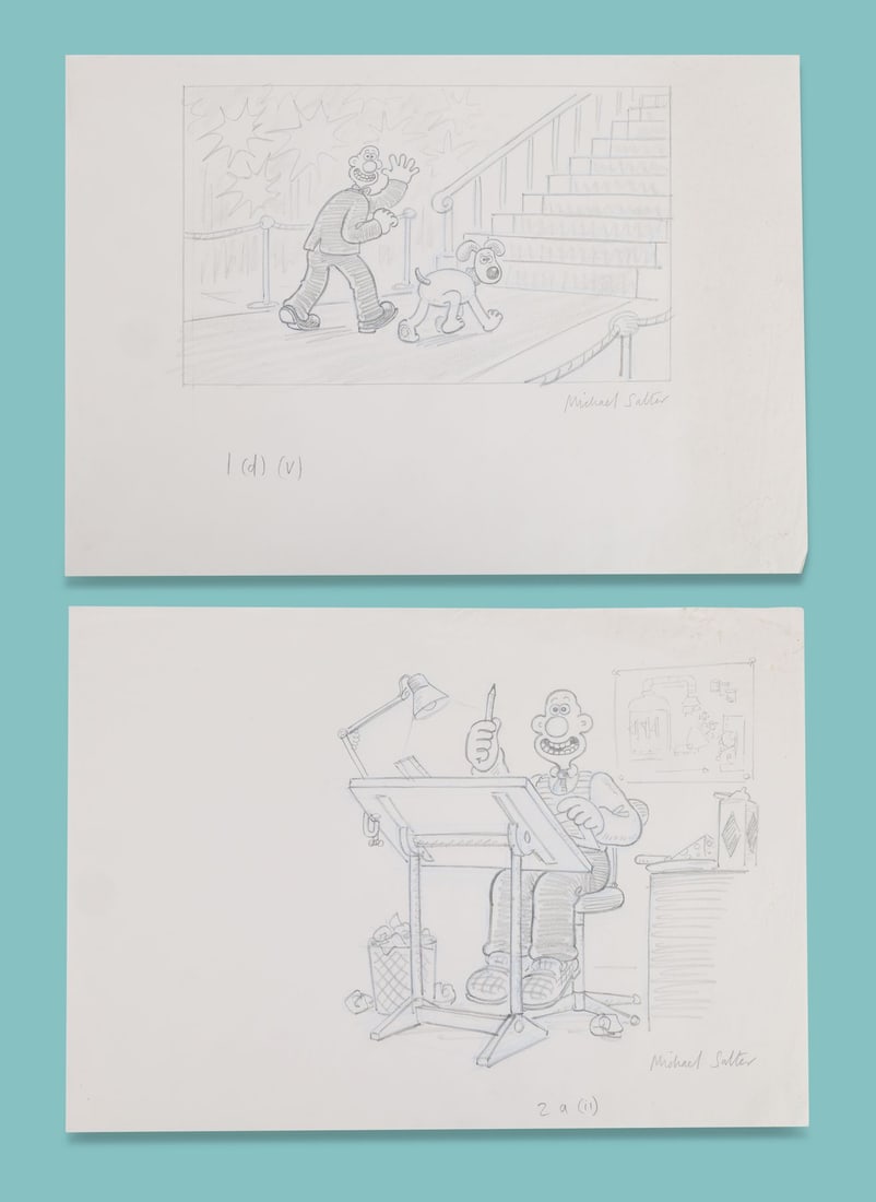 WALLACE & GROMIT COMIC STRIP (2005-2007) - Pair of Hand-Drawn Concept Artworks by Michael Salter (1 of 3)