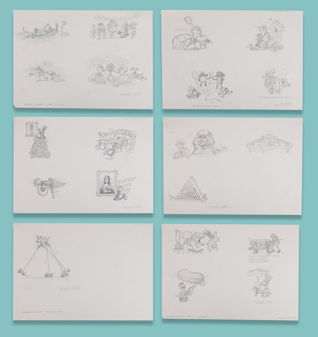 WALLACE & GROMIT COMIC STRIP (2005-2007) - Collection of Six Pages of Hand-Drawn Concept Artwork by (1 of 4)