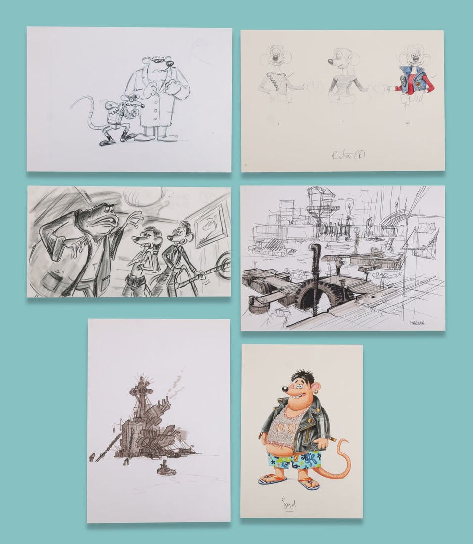 FLUSHED AWAY (2006) - Collection of Six Hand-Drawn and Hand-Painted Colour Concept Artwork and (1 of 4)