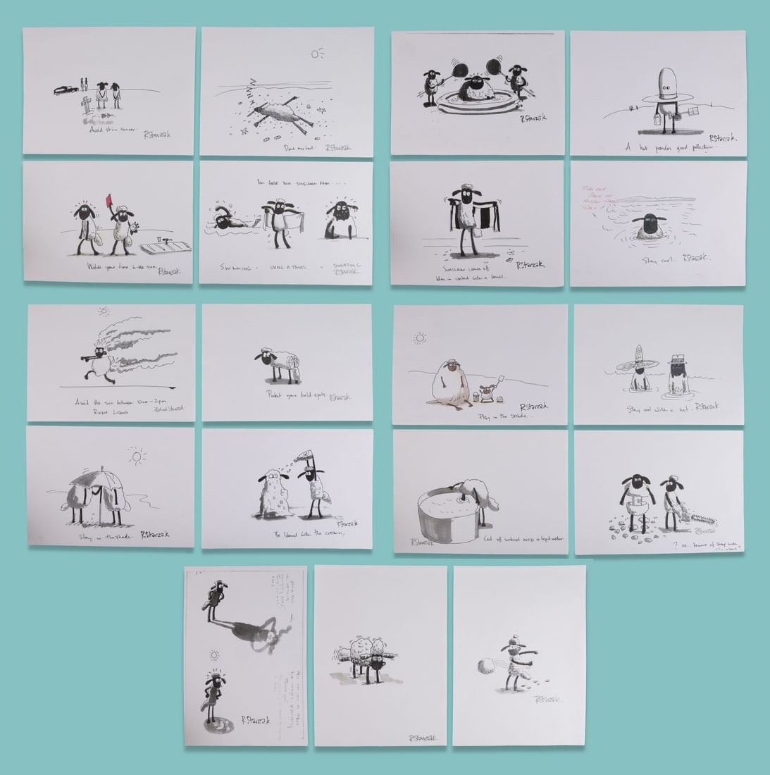 SHAUN THE SHEEP - Collection of 19 Concept Artwork Production Prints Autographed by Richard Starzak (1 of 4)