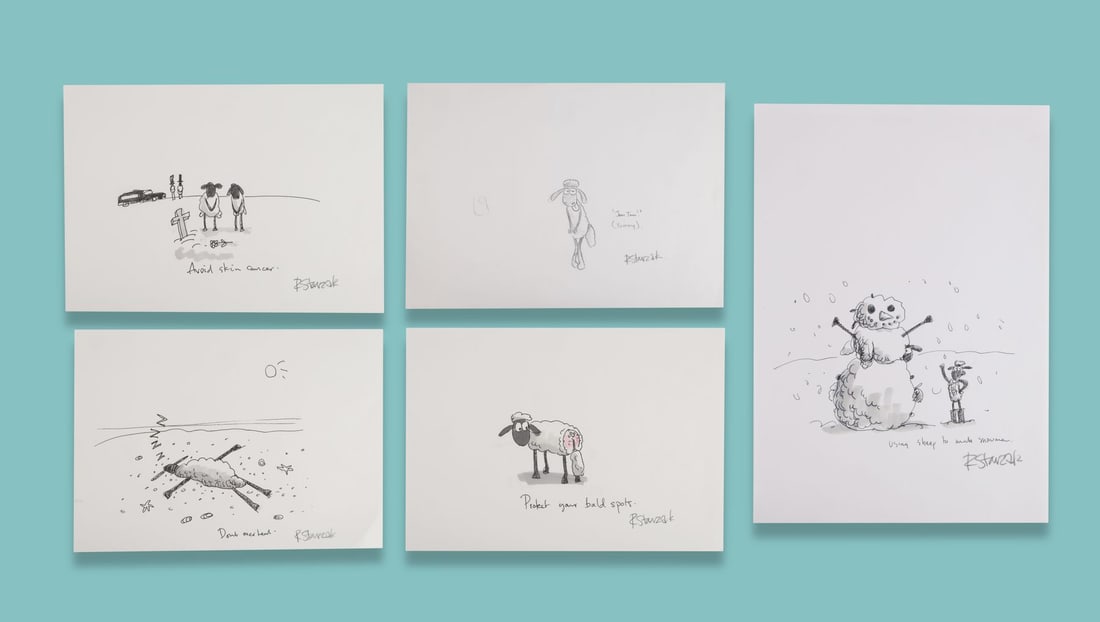 SHAUN THE SHEEP - Collection of Five Hand-Drawn Shaun Character Development Artwork by Richard (1 of 4)