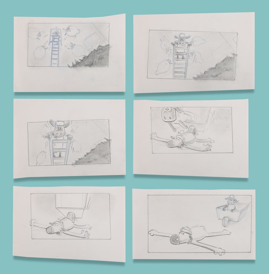 SHAUN THE SHEEP (TV SERIES, 2007-2025) - Collection of Six Hand-Drawn Storyboard Thumbnails from the (1 of 4)