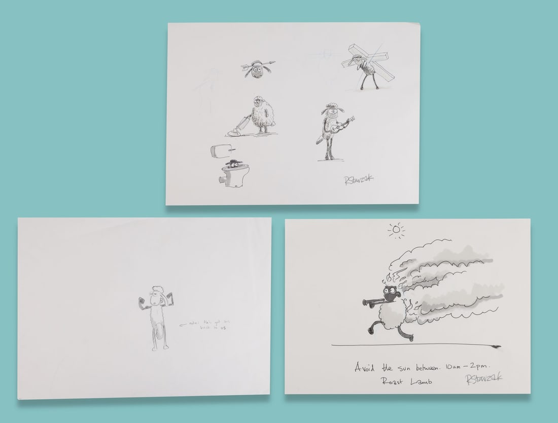 SHAUN THE SHEEP (TV SERIES, 2007-2025) - Three Pages of Shaun Character Development Artwork (1 of 4)
