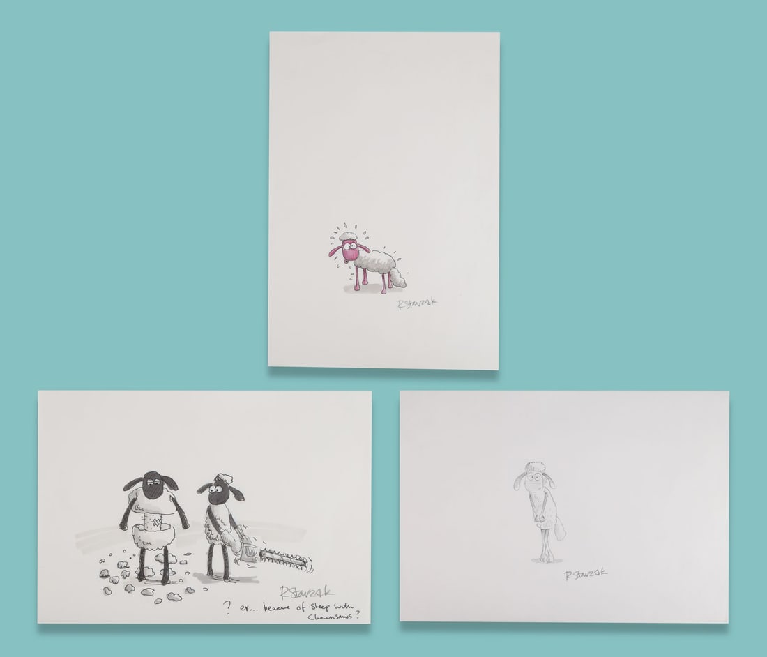 SHAUN THE SHEEP (TV SERIES, 2007-2025) - Three Pages of Shaun Character Development Artwork (1 of 4)