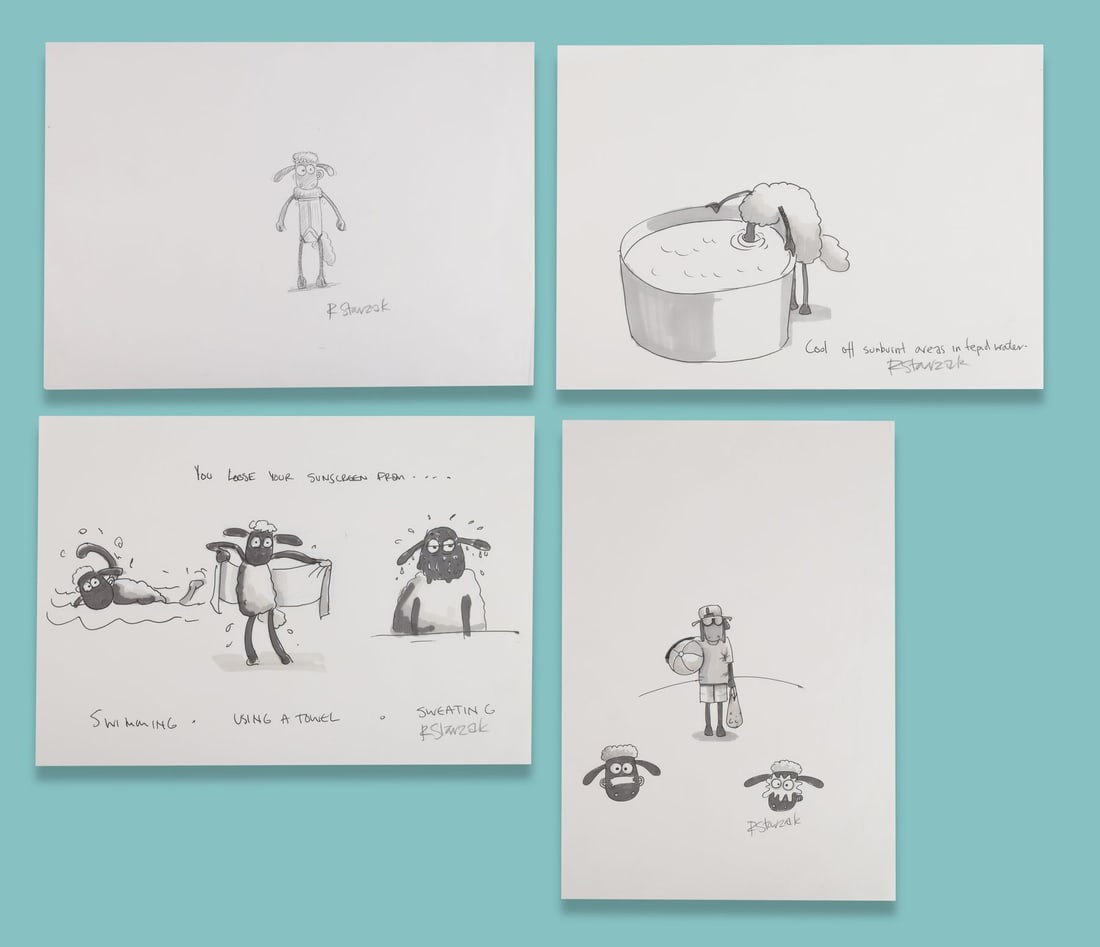 SHAUN THE SHEEP (TV SERIES, 2007-2025) - Four Pages of Concept Artwork Hand-Drawn and Hand-Painted (1 of 4)