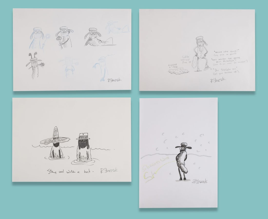 SHAUN THE SHEEP (TV SERIES, 2007-2025) - Collection of Four Hand-Drawn Shaun Character Development (1 of 4)