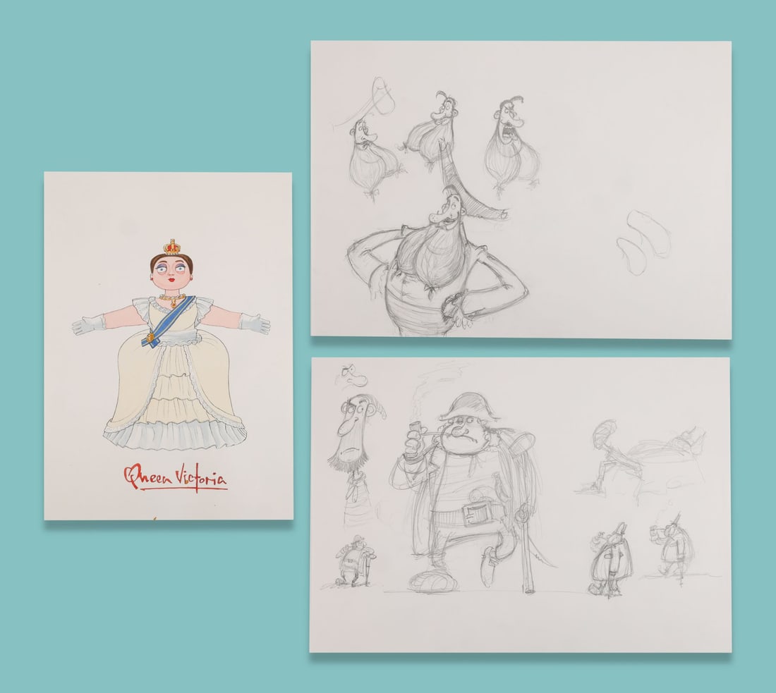 PIRATES! IN AN ADVENTURE WITH SCIENTISTS! THE, (2012) - Queen Victoria Principal Hand-Painted Colour: PIRATES! IN AN ADVENTURE WITH SCIENTISTS! THE, (2012) - Queen Victoria Principal Hand-Painted Colour Concept Artwork and Hand-Drawn Character Sketches Slay pirates and look Slay doing it … Queen Vic