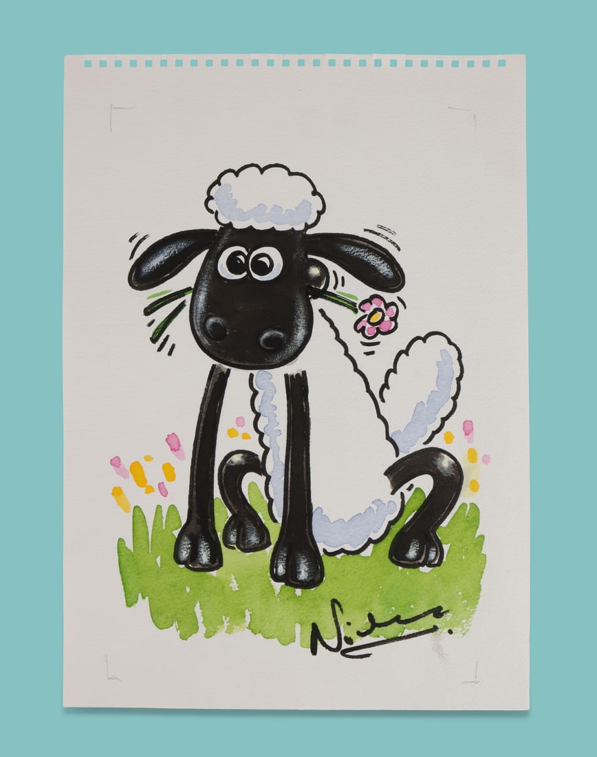 SHAUN THE SHEEP - Hand-Painted Shaun Artwork by Nick Park: SHAUN THE SHEEP - Hand-Painted Shaun Artwork by Nick Park A hand-painted artwork of Shaun the Sheep by his four-Oscar-winning creator, Nick Park. The artwork is hand-painted in watercolours on paper, 