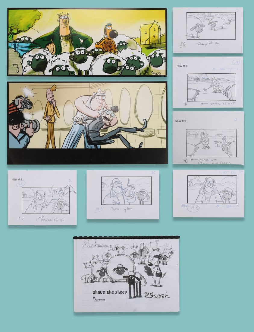SHAUN THE SHEEP MOVIE (2015) - Six Hand-Drawn Storyboards by Richard Starzak with Two Printed Pitch (1 of 4)