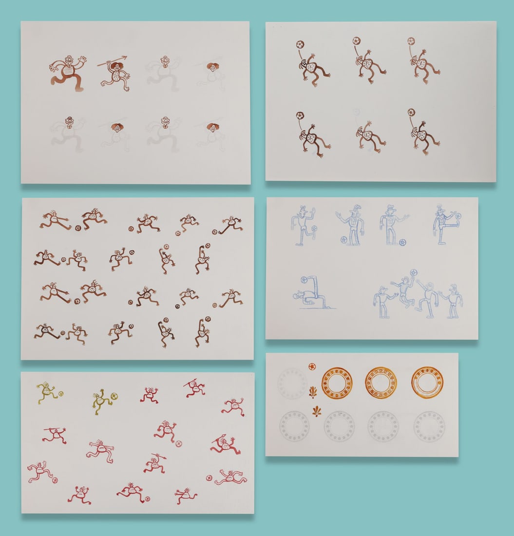 EARLY MAN (2018) - Six Pages of Graphically Designed and Hand-Coloured Cave Paintings by Gavin Lines (1 of 4)