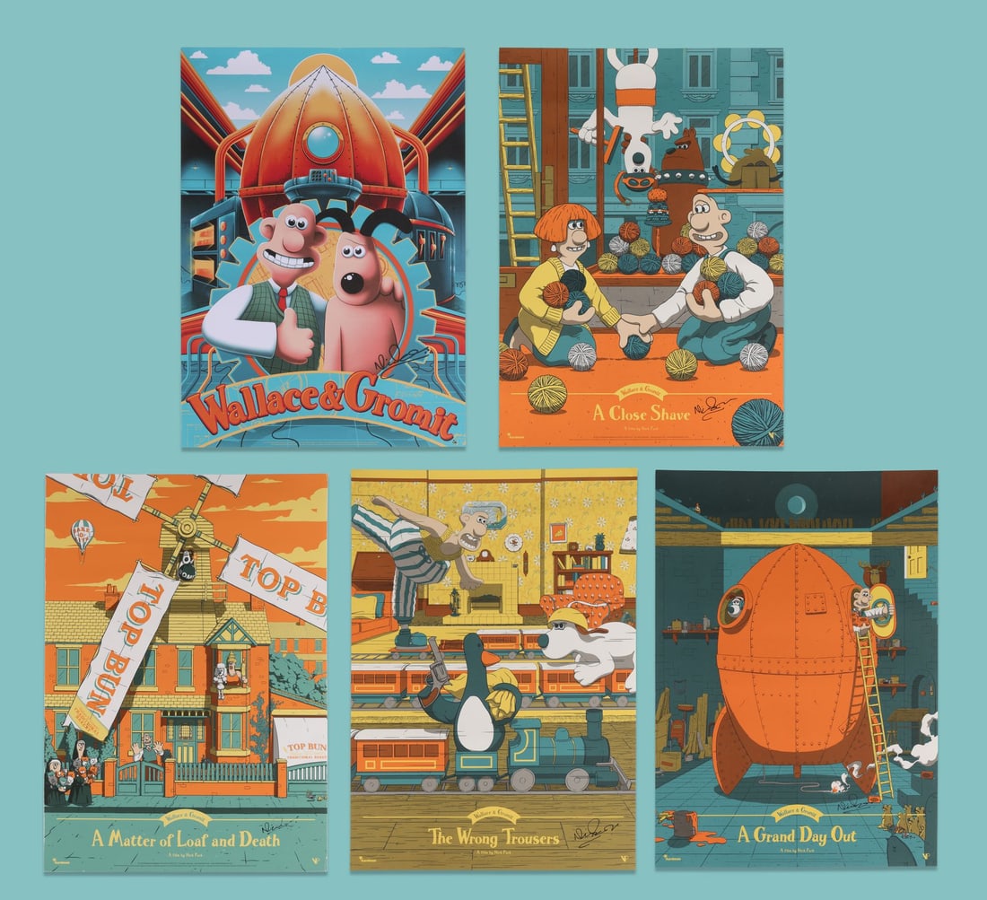 WALLACE & GROMIT - Nick Park-Signed Set of Four Vice Press Matte Posters and A Grand Day Out Poster (1 of 4)