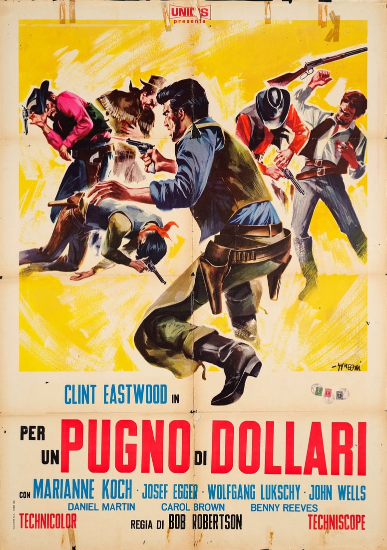 A FISTFUL OF DOLLARS - Italian Two Fogli (39" x 55"); The Nicola Bais Collection; Country-of-Origin;: A FISTFUL OF DOLLARS Italian Two Fogli (39" x 55"); Country-of-Origin ; The Nicola Bais Collection Fine- Folded; Artwork by Sandro Simeoni Unidis, 1964 Depicting a ser