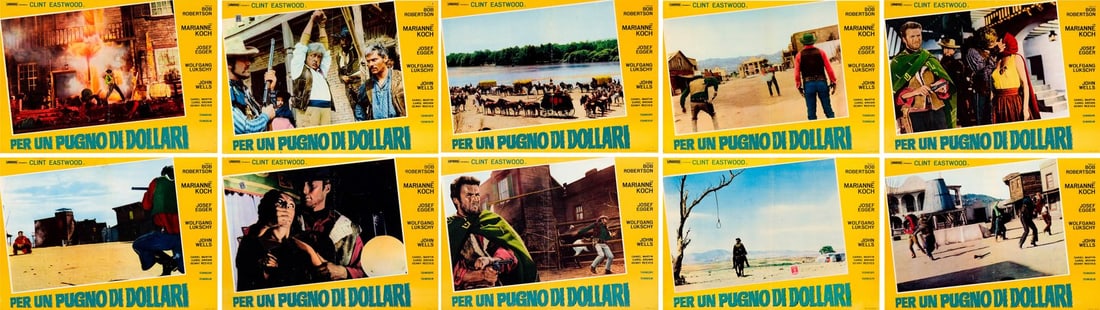 A FISTFUL OF DOLLARS - Italian Fotobusta Set (10) With Paper Sleeve (27" x 19"); The Nicola Bais: A FISTFUL OF DOLLARS Italian Fotobusta Set (10) With Paper Sleeve (27" x 19"); Country-of-Origin ; The Nicola Bais Collection Fine+ Folded Unidis, 1964 Featuring richl