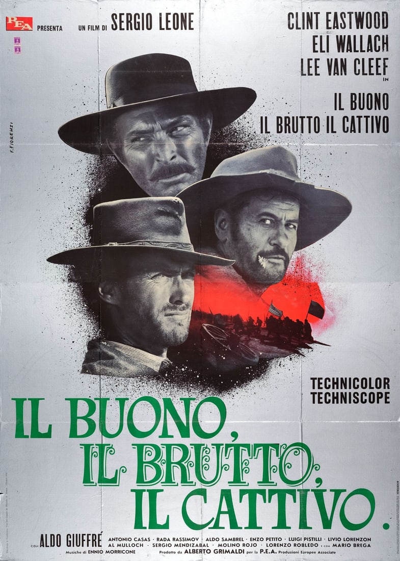 THE GOOD, THE BAD AND THE UGLY - Italian Four Fogli (55" x 77"); The Nicola Bais Collection;: THE GOOD, THE BAD AND THE UGLY Italian Four Fogli (55" x 77"); Country-of-Origin, Limited Rome Premiere Style ; The Nicola Bais Collection Very Fine Folded; Artwork by Franco Fiorenzi PEA, 1966<