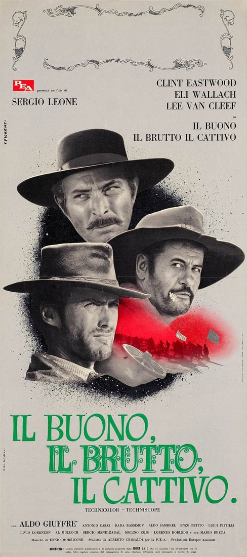 THE GOOD, THE BAD AND THE UGLY - Italian Premiere Locandina (12" x 27"); The Nicola Bais Collection;: THE GOOD, THE BAD AND THE UGLY Italian Premiere Locandina (12" x 27"); Country-of-Origin, First Printing ; The Nicola Bais Collection Very Fine+ Folded; Artwork by Franco Fiorenzi PEA, 1966