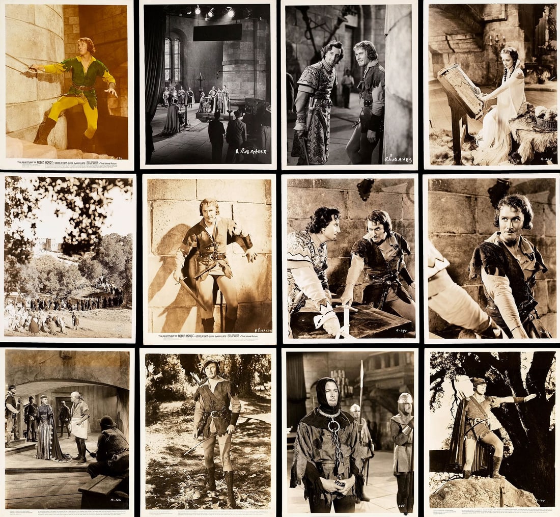 THE ADVENTURES OF ROBIN HOOD - Vintage Original Single-Weight Glossy B&W and Color Photographs (132): THE ADVENTURES OF ROBIN HOOD Vintage Original Single-Weight Glossy B&W and Color Photographs (132) (8" x 10") ; Very Fine+ Warner Bros., 1938 This archive of 132 vint