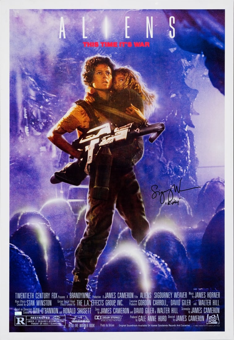 ALIENS - Commercial Poster (26.5" x 38.5") Signed by Sigourney Weaver (COA provided; International: ALIENS Commercial Poster (26.5" x 38.5"); International Style Signed by Sigourney Weaver (COA provided; Near Mint Rolled; Artwork by Terry Lamb 20th Century Fox, 1986